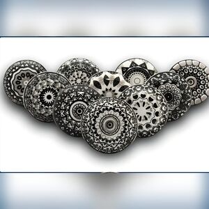 Craft Trade Black & White Mandala Ceramic Door Knob Drawer Pull ~ Set Of 10 NWOT